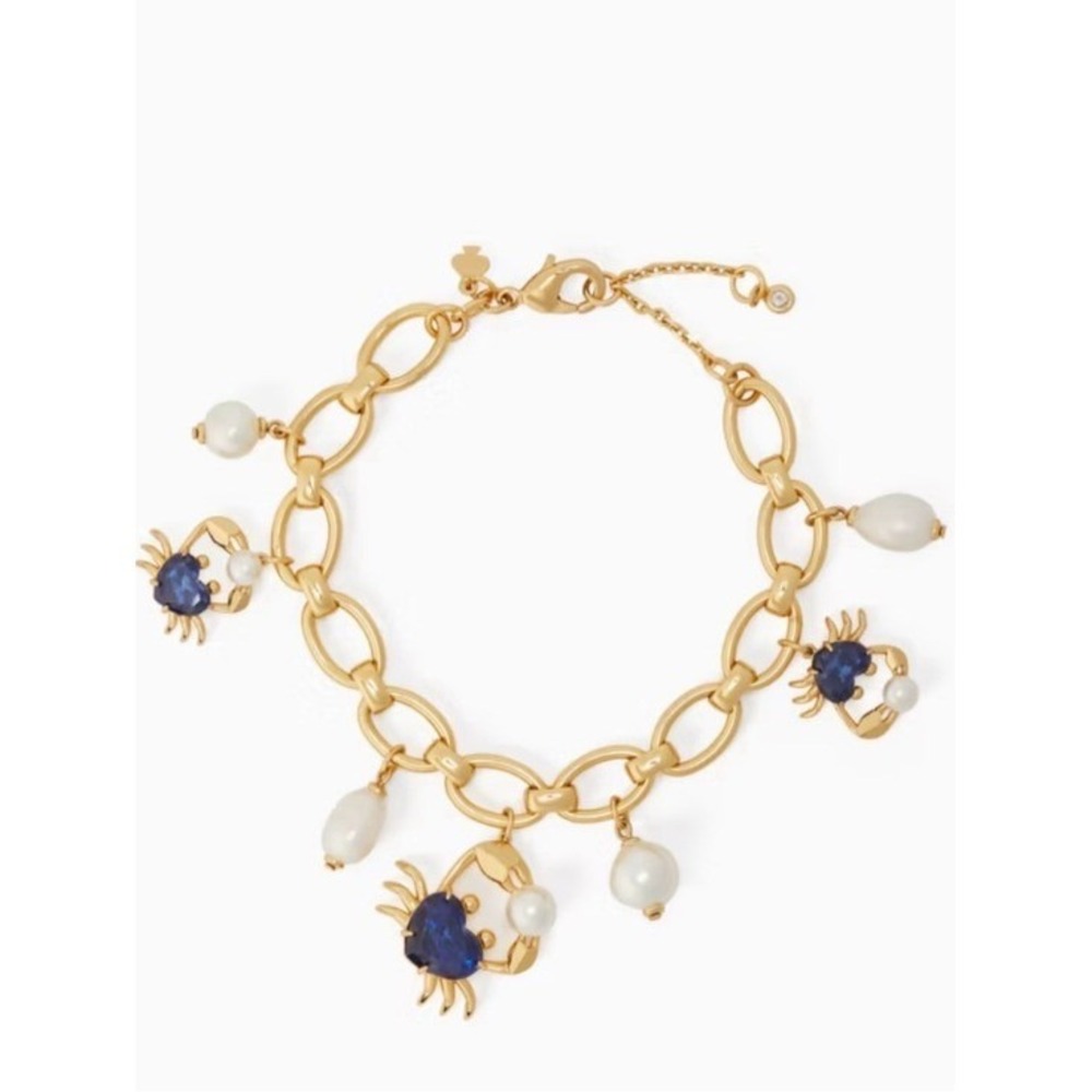 Kate Spade claw out Gold Chain Bracelet with Blue Crystal & Pearl Charm